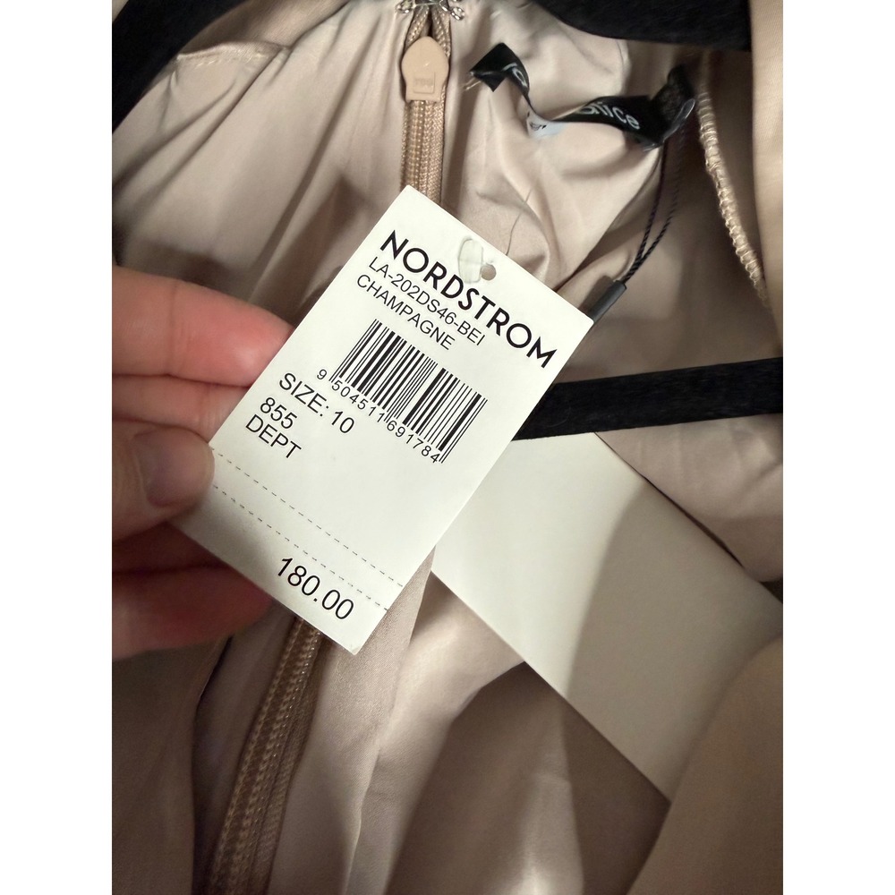 NWT Lavish Alice satin balloon sleeve wrap midi dress in champagne - Picture 5 of 11